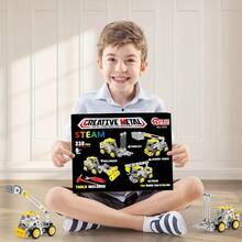 Stem Building Toys, Metal Engineering Vehicles Model Kit, 330 PCS Erector Sets For Boys , 4 Models Construction Vehicles Learning Toy Metal Models - Yellow - View 5