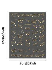6Pcs Y2K Metallic Golden Silvery Star Nail Art Stickers 3D Starry Moon French Line Nail Decals Cyberpunk Gothic DIY Manicure Decoration Sticker - 彩色 - 查看 8