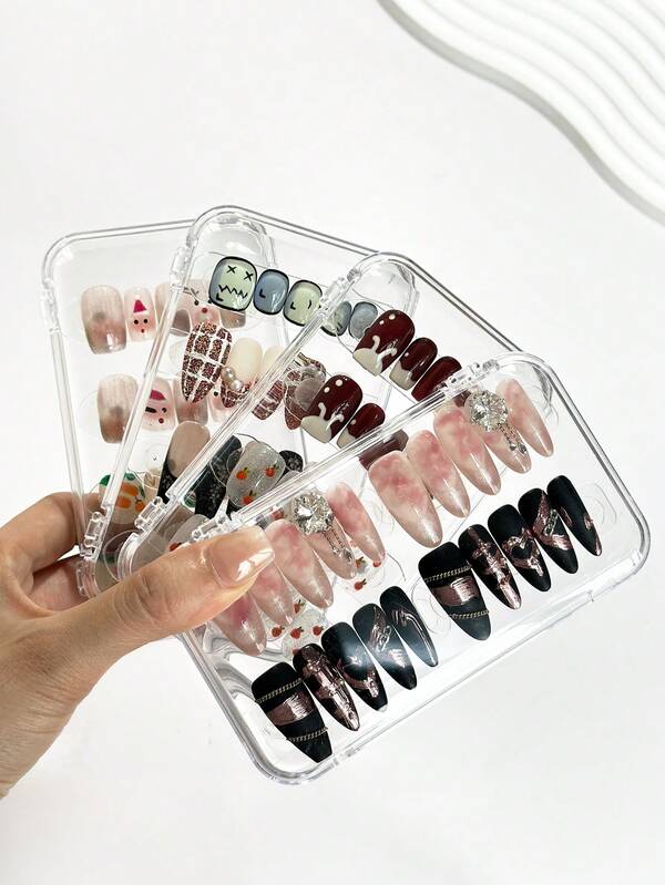 Large Rectangular High-Definition Nail Storage Box, Visible Stackable Press-Type Nail Display Box, Portable Minimalist Nail Packaging Box, Gift Box Empty Box
