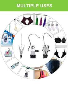 20/10/1pc Stainless Steel Multi-Function Clips Hooks, Multi-Purpose Space-Saving Hanging Rack, 360° Rotating Portable Storage Clip, Back To School Essential, Heavy-Duty Clothing Hook, Non-Slip Coating, Suitable For Closet, Travel (Black) - Multicolor - View 8