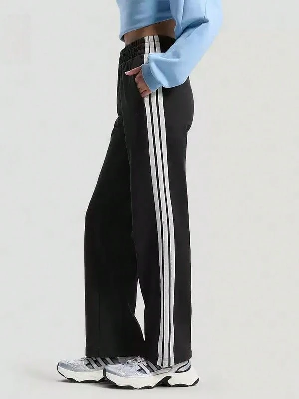 Adidas New Women's Three-Striped Loose-Fit Casual Straight-Leg Trousers - Black and White - View 1
