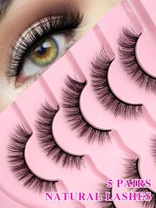 ENCHUW 5 Pairs Wispy Natural Look Eyelash Soft Band Fluffy False Eyelashes - Black - View 1