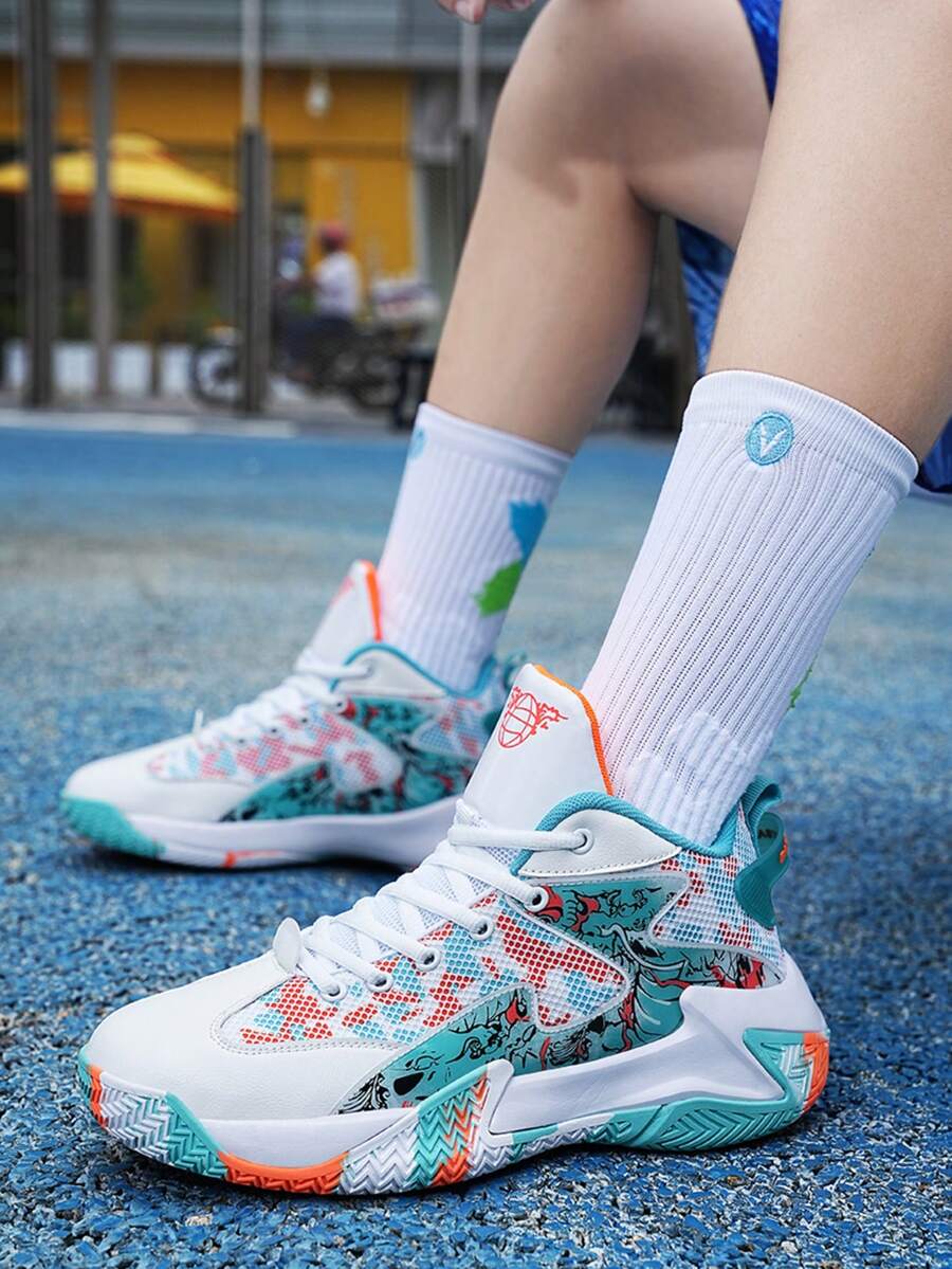 Men's Basketball Shoes Lightweight Sports Shoes Training Shoes Women's Unisex Breathable Sports Outdoor Unisex High-Quality Sports Shoes Random Print Pattern - White Moon - View 1