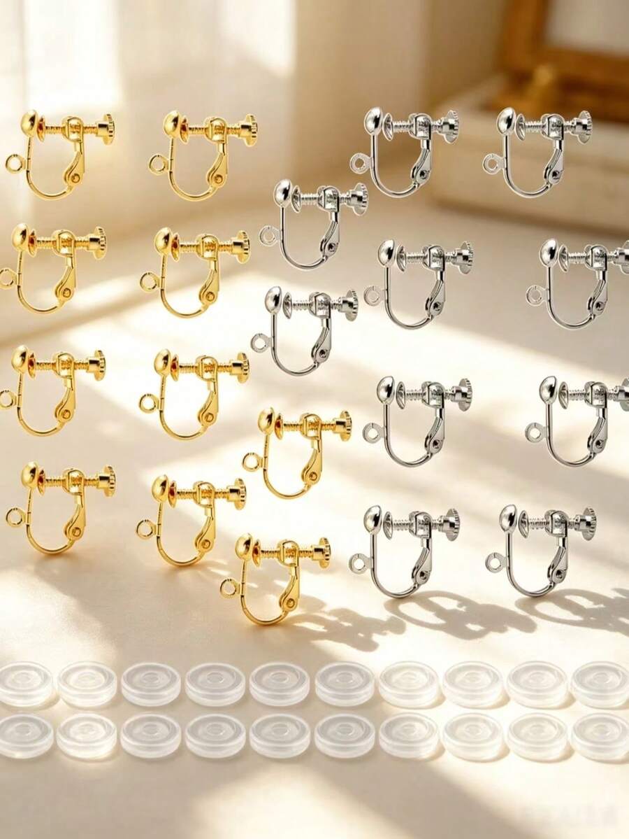 4/10/20pcs Brass Women's Screw-On Clip-On Earring Converters (With Comfortable Pads) For DIY Earrings, Suitable For Non-Pierced Ears, No Piercing Required, Easy To Use With Round Anti-Slip And Pain-Free Pads, Handmade DIY Earring Accessories - Screw Ear Clip - View 1