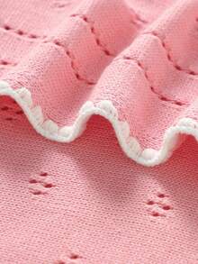 1pc Baby Knitted Blanket, Perforated Design, Scalloped Edge, All-Season Children's Blanket, Baby Stroller Blanket, Newborn Essential - Pink - View 6