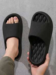 Men's Slippers, Minimalist Unisex Indoor Home Soft EVA Sole Sandals, Black, Plus Size 46-47 - Black - View 3