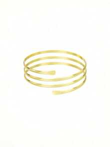 4pcs/Set Minimalist Metal Arm Cuff Bracelets, Adjustable Arm Rings, Suitable For Daily Wear, Street Style And Vacation - Gold - View 2