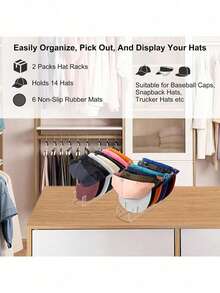 1/2pcs Acrylic Baseball Cap Display Rack, Can Store 14 Hats, Suitable For Bedroom, Closet, Vanity, Transparent - Multicolor - View 2