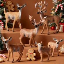 Juego de 3 piezas/6 piezas de figuritas coleccionables de ciervos de muebles, mini estatuas navideñas, decoración de ambiente festivo, adornos para el hogar, decoración de escritorio para oficina y sala de estar, decoración con tema de invierno - Multicolor - Ver 2