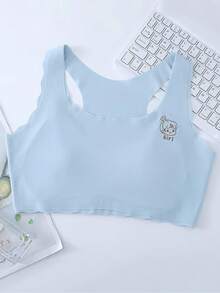 5 piezas/Set Ropa interior para niñas en pubertad con copa fija, diseño delgado sin aros, cobertura completa, top de una pieza ligero, ropa interior de verano para estudiantes - Multicolor - Ver 3