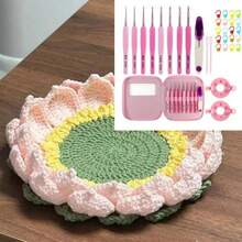 1 Set de ganchillos de crochet portátiles, ganchillos de crochet con mango suave rosa, set completo de accesorios, herramientas de tejido DIY, adecuado para principiantes, adecuado para uso diario de tejido, regalo de crochet único - C-Traje multicolor - Ver 13