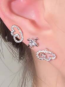 QTHOPE 3Pcs Musical Note Wing Ear Studs, Fashionable Personalized Earrings, Musical Note Cartilage Studs, Multi-Piercing Layered Ear Jewelry - Silver - View 3