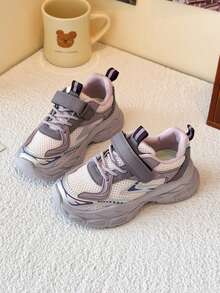 1 Pair Girls' Mesh Breathable Sports Shoes, Casual Soft Sole Anti-Slip Chunky Sneakers - Purple - View 3