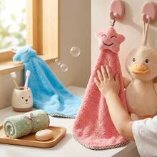 Coral Fleece Creative Cartoon Soft Absorbent Hand Towel With Hanging Rope 1pc/6pcs - Multicolor - View 4
