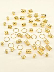 100pcs Gold Bohemian Style Mini Dreadlock Beads, Vintage Hollow Hair Rings, Hair Clips, Hair Accessories For Dreadlocks - Gold - View 3
