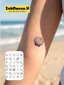 1組「Summer Sketchbook」新科技紋身貼，臨時紋身，半永久假紋身，防水且持久，寫實設計，The Monarch's Roar，植物基配方，Ink Dance 節慶身體彩繪墨水 D305 - 黑色 - 查看 2