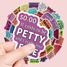 50Pcs Sarcastic Funny Adult Quote Waterproof Vinyl Stickers, Snarky Humor Meme Text Colorful Watercolor Border Decals For Water Bottle Laptop Notebook Scrapbooking Adult Humor Lovers Gifts School Supplies - A - View 6
