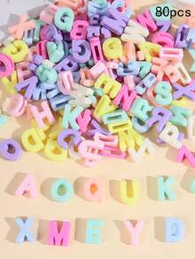 80pcs Fashion Minimalist Acrylic Mixed Color 26 English Alphabet Beads Handmade Loose Beads DIY Jewelry Accessories - Yellow Gold - View 7