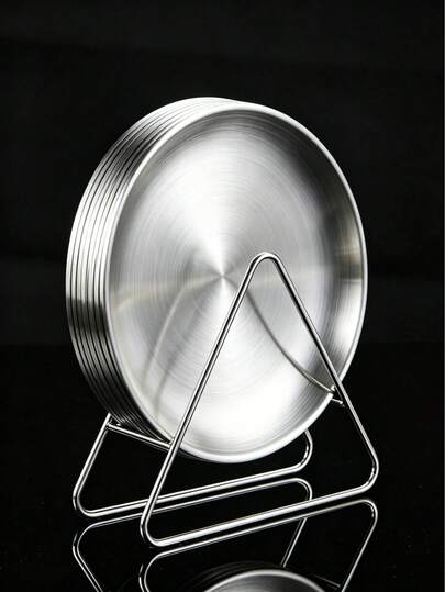 10pcs/8pcs/6pcs/1pc Stainless Steel BBQ Tray With Storage Rack, Easy To Clean Durable Korean Style Tableware Set, Space-Saving, Suitable For BBQ, Dipping Sauce And Plate Storage, Practical Home Cooking Enthusiast Gift