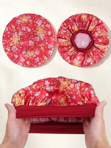 1pc Silk Sleep Bonnet Hair Wrap Hair Cap Protect Braids - Red - View 4