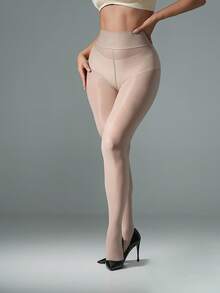 1 Pair Women Glossy Shiny Oil Sheer Pantyhose High Stretch Butt Lifting Horse Oil Tights For Daily Dating Party Club Outfits - Light Grey - View 4