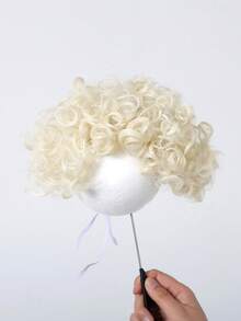6 Inch Pale Blonde Tight Curly Pet Wig Soft Synthetic Fiber Adjustable Ribbon Dog Costume Wig Halloween Party Cosplay Accessory For Small Medium Puppy - Multicolor - View 6