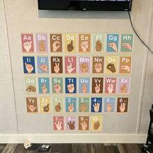 9件組彩色字母與數字牆貼，自黏式手語ABC學習海報，適合兒童房裝飾，可移除式幼兒房牆面藝術 - 彩色 - 查看 8