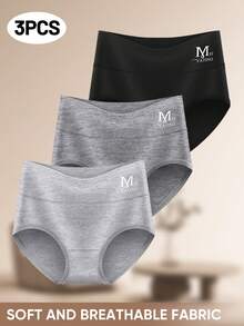 MIOTAN 3pcs Women's High Waist Panties Triangle Briefs Solid Color Tummy Control Butt Lifting Daily Underwear - Multicolor - View 5