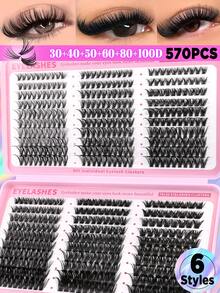 GROINNEYA 570pcs D Curl Large Capacity Portable Lash Book, 30D+40D+50D+60D+80D+100D Lash Clusters, 8-16mm Mixed Length 3D Single Cluster Lash Extension Set, DIY Lash Extension, Create Natural Eye Makeup, Beginner Friendly, Tail Elongated Eyelashes, Suitable For Daily And Date, Party - D - View 2