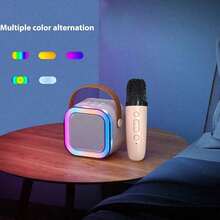Mesin Karaoke Mini Hadiah Natal/Ulang Tahun Speaker Bluetooth Portabel Bervolume Tinggi dengan Mikrofon Nirkabel Mainan Pesta - View 7