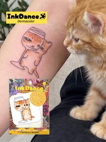 1 Set "Naughty Cat" Temporary Tattoo Stickers, Funny Expression Cute Kitten Fake Tattoos, Waterproof, Realistic Tattoo Effect, Colorful, InkDance, Ink Dance, Easy To Apply And Remove CSX051 - Multicolor - View 7