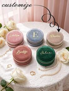 1pc Personalized Velvet Jewelry Box, Desktop Jewelry Box, Portable Jewelry Box, Bridesmaid Gift, Wedding Gift, Newlywed Gift, Girlfriend Gift, Birthday Gift, Mother's Day Gift, Valentine's Day Anniversary Gift, Jewelry - Multicolor - View 1