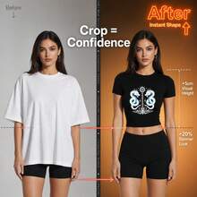 2026 New Arrival, Cotton Slim Fit Cropped T-Shirt Symmetrical Dragon  Design Print Y2K, Korean Style, Essentials For Summer, Figure Flattering - Black - View 7