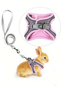 1pc Reflective Mesh Rabbit Leash, Rabbit Harness, Rabbit Accessories, Breathable Pet Vest, Adjustable Leash, Rabbit Pet Supplies, Suitable For Small And Medium Pets, Rabbit Supplies, Hamster Accessories, Hamster Leash, Hamster Supplies - Multicolor - View 3