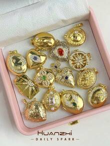 金色光泽水晶钻石复古浪漫不对称造型照片吊坠项链；不对称天使之眼皇冠吊坠；优雅多层女士珠宝，照片吊坠项链（无包装盒） - 彩色 - 查看 2