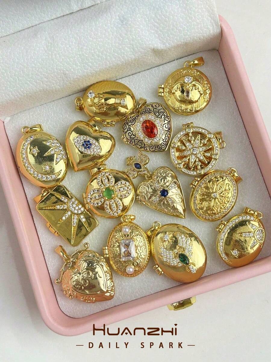 金色光泽水晶钻石复古浪漫不对称造型照片吊坠项链；不对称天使之眼皇冠吊坠；优雅多层女士珠宝，照片吊坠项链（无包装盒）