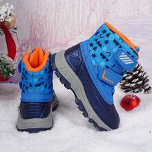 Children's Thermal Lined Thick Snow Boots, Unisex Winter Warm Anti-Cold Hook And Loop Non-Slip Thick Sole Mid-Calf Boots - Blue - View 13