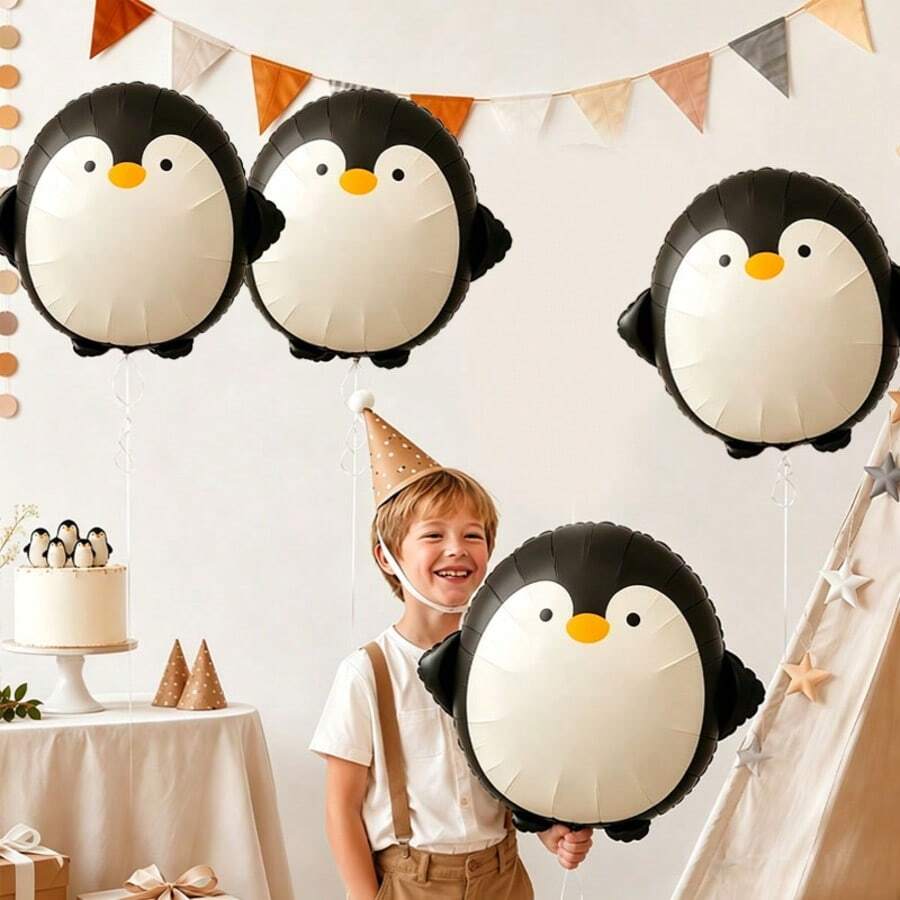 5/10pcs Matte Round Large Penguin Balloons, Party Decoration, Photo Booth Balloons, Suitable For Birthday Party, Holiday Decoration, Home Celebration, Winter Theme Party, Anniversary Banquet, Cartoon Balloon Decoration, Children's Small Gift Toys, Self-Sealing Foil Balloons, Children's Birthday Party Balloons, Cute Cartoon Balloons, Gift Toy Balloons, CE Certified Balloons