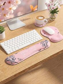 Wrist Rest Support For Mouse Pad&Keyboard Set, Streamline Ergonomic Mousepad&Coaster Non-Slip Base Home/Office Pain Relief&Easy Typing Pad With Soft Cloth&Silicone Lining - View 1