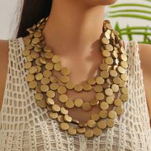 Wooden Bead Round Disc Handmade Beaded Necklace, Multi-Layer Necklace, European And American Cross-Border Necklace, African Necklace - Gold - View 5