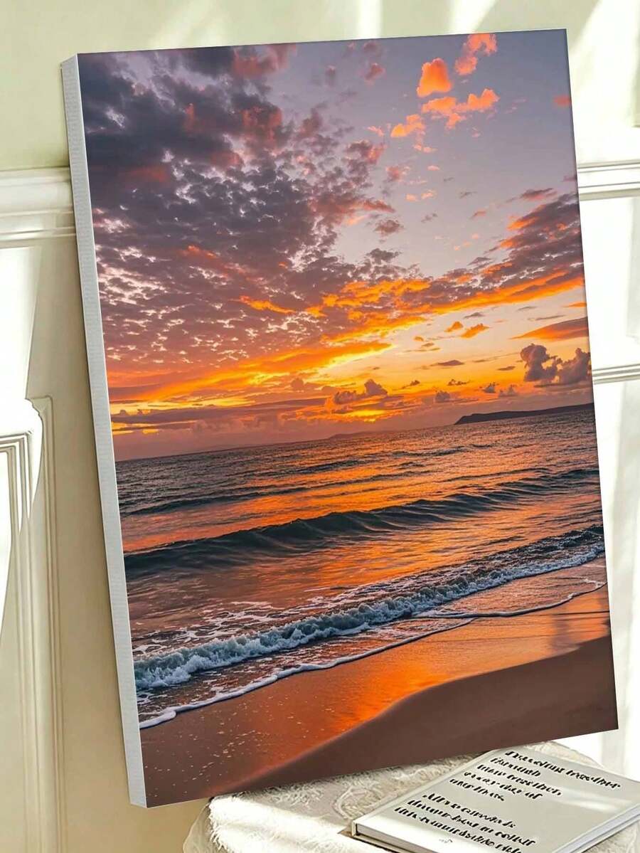 Peinture à l'huile DIY par numéros sur canevas paysage de plage au coucher du soleil, artisanat pour adultes, décoration murale pour la maison, cadeau de fête, kit de peinture créatif et relaxant personnalisé pour la décoration du salon et de la chambre - Ensembles - Voir 1