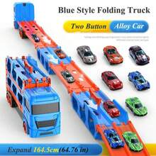 Vehículo de transporte de pista de eyección transformable extra grande, camión de carga de almacenamiento de doble capa con 2 coches de aleación, pista de carreras de eyección de un clic, juego interactivo para padres e hijos en interiores y exteriores, regalo perfecto para el Día del Niño y cumpleaños - Multicolor - Ver 7