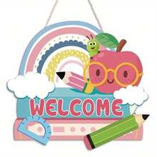 2D Flat 1pc Classroom Door Welcome Sign, Wooden Teacher Door Plaque, Welcome To Our Classroom Hanging Sign, Suitable For Back To School Season, Hollow Hook, Front Door Decor, School Teacher Decoration, No Electricity Required - Multicolor - View 6