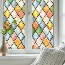 1pc Diamond Water Drop Painted Glass Static Window Film, Colorful Mosaic Frosted Privacy Window Sticker, Suitable For Bathroom, Balcony, Home Window Decoration Gift - Frosted Stickers - View 9