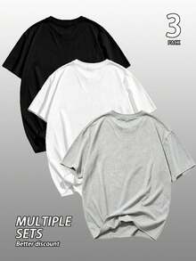 [3pcs/Pack]Men's Solid Color T-Shirt, Casual Loose Fit Crew Neck Short Sleeve Plus Size Top, This Style Runs Large, Please Check Size Details In Main Image Before Ordering To Avoid Fit Issues - Multicolor - View 2