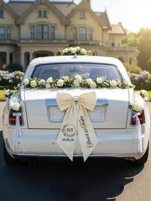客製化婚車蝴蝶結，個性化姓名大號緞面蝴蝶結，新娘車飾，浪漫婚禮拍照道具，裝飾性，可重複使用，居家生活，永恆之愛，婚禮禮物 - 彩色 - 查看 4