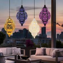 Aurelema 1 Pc Hanging Solar Lights Moroccan Outdoor Decor Solar Lantern Waterproof Metal Moroccan Decorations For New Year Thanksgiving Patio Pathway Yard Porch Backyard Garden - Default - View 5