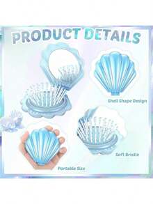 3/12/18pcs Blue Shell Air Cushion Comb Gift Bag Set, Includes Shell Mirror Comb + Organza Bag + Thank You Card, Compact Foldable Mirror Comb, Suitable For Weddings, Holiday Events, Birthdays, Theme Parties, Gatherings, Souvenirs, Scene Atmosphere Decoration - Multicolor - View 8