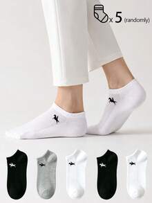 5 Pares de Meias de Algodão Femininas, Meias Curtas, Meias Fofas, Meias para Todas as Estações, Detalhes Respiráveis, Absorção de Umidade, Macias e Suaves, Adequadas para Vários Festivais, Esportes, Casual, Negócios e Outros Usos Diários, Usáveis o Ano Todo, Combinação de Cores Aleatórias. - Multicolorido - Visão 3