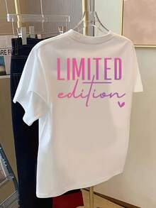 Limited Edition Tee With Double Front And Back Print. Comfortable Round Neck, Minimalist Casual Feminine Style. - 白色 - 查看 2